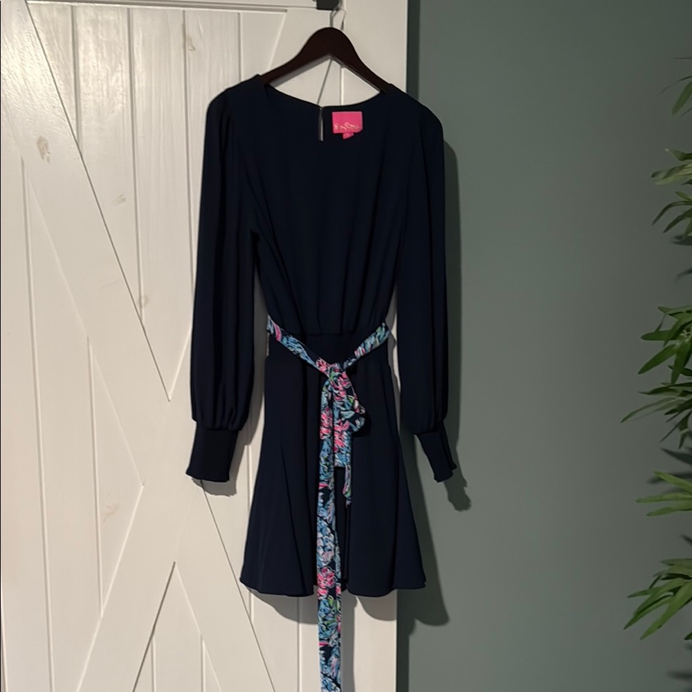 Lilly Pulitzer Navy Dress with Floral Belt